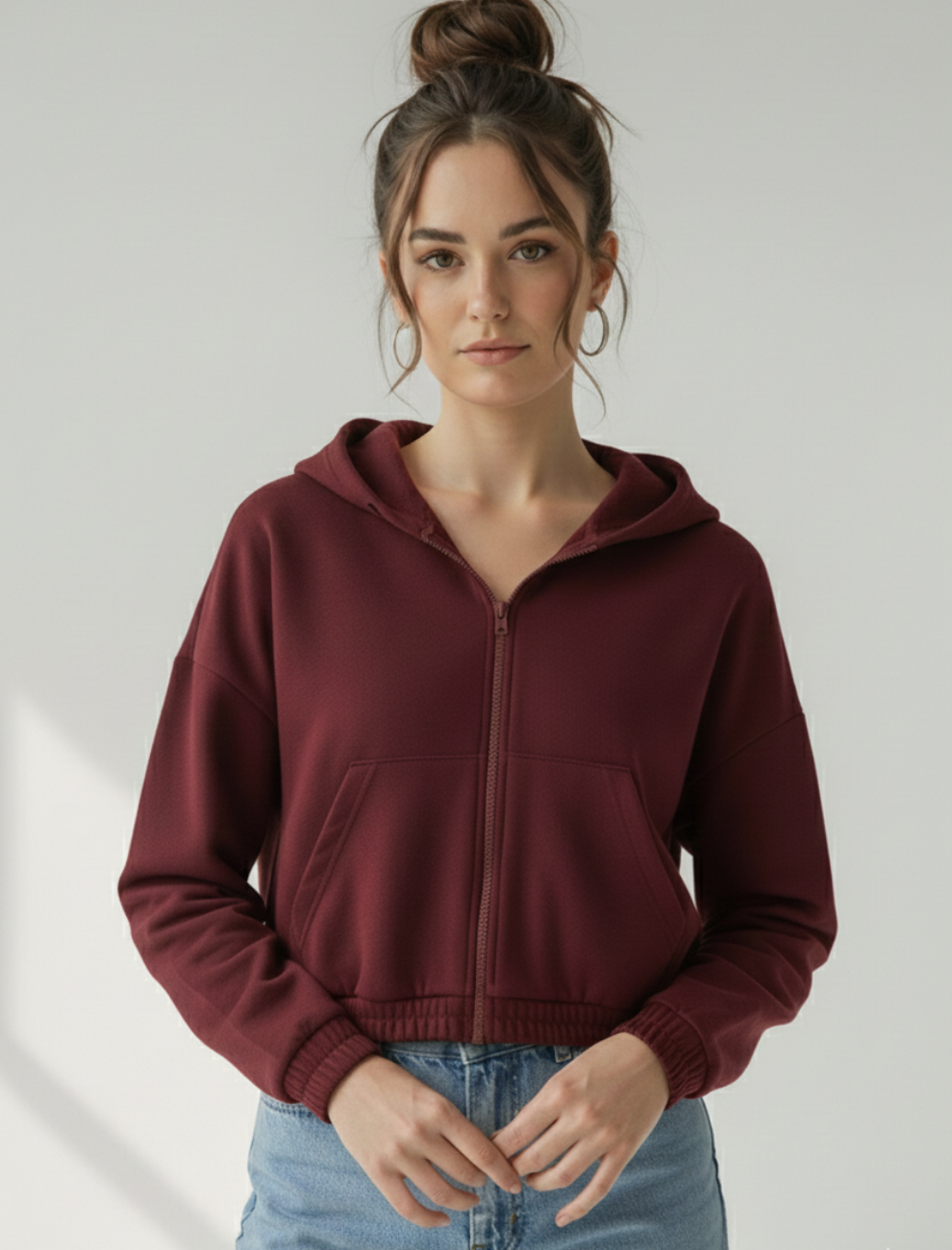 Unifringe Maroon Fleece Hoodie for Women – Cozy Winter Wear