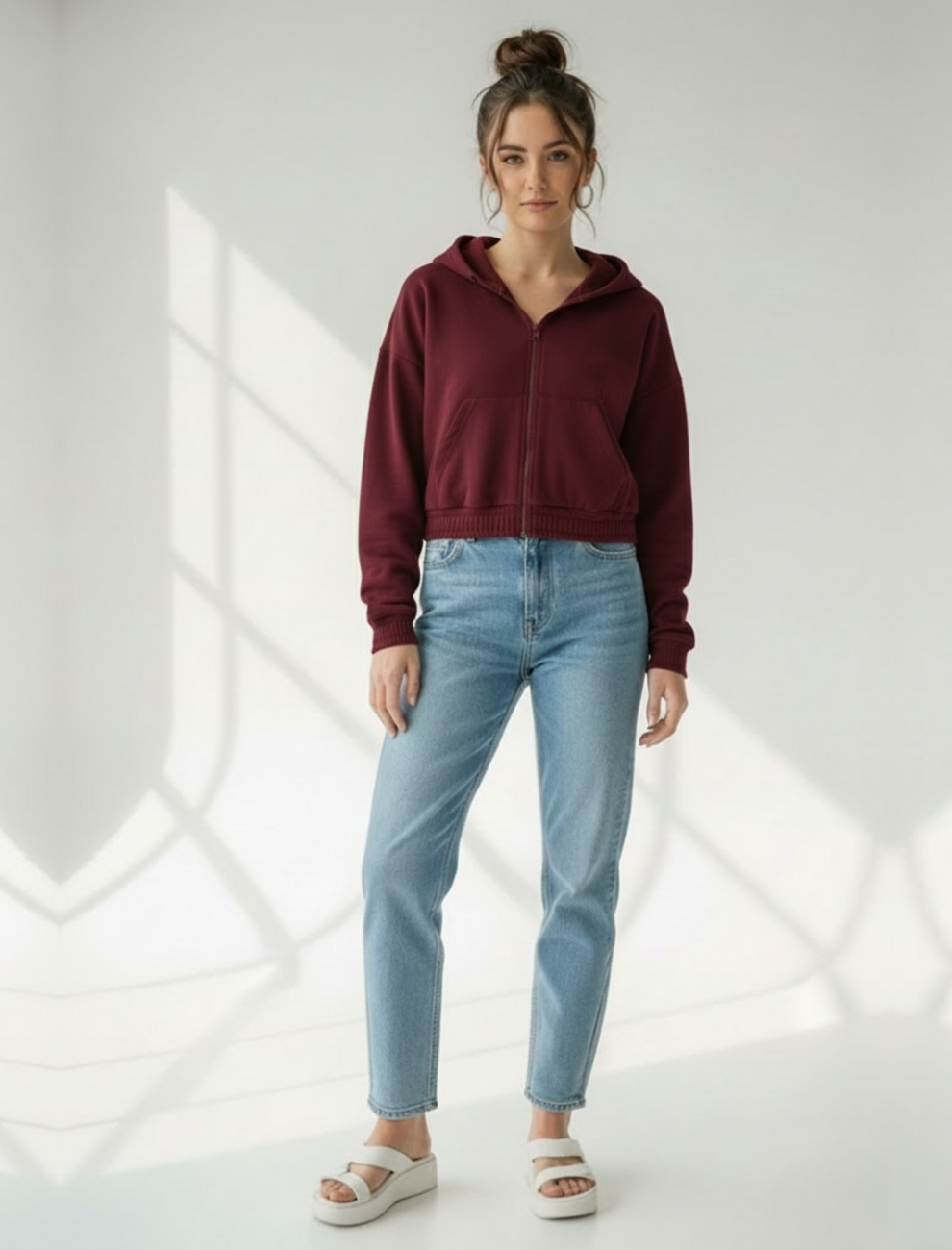 Unifringe Maroon Fleece Hoodie for Women – Cozy Winter Wear