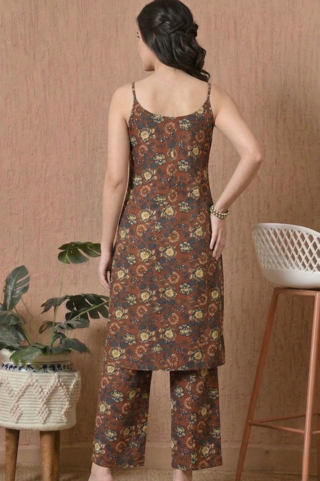 Brown Floral Printed Cotton Kurti for Women