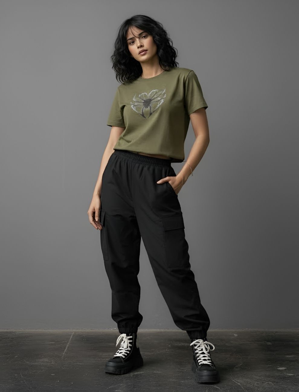 Women’s Olive Green & white Graphic T-Shirt – Casual Streetwear | Single Jersey Cotton | Unifringe