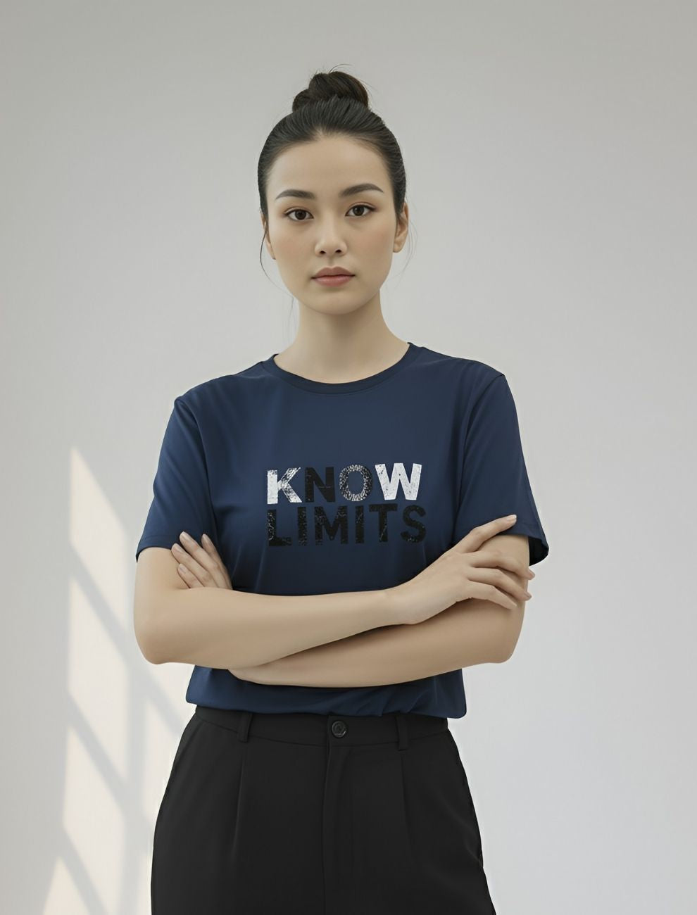 Women’s Navy Blue Graphic T-Shirt – “Know Limits” Print | Single Jersey Cotton | Unifringe