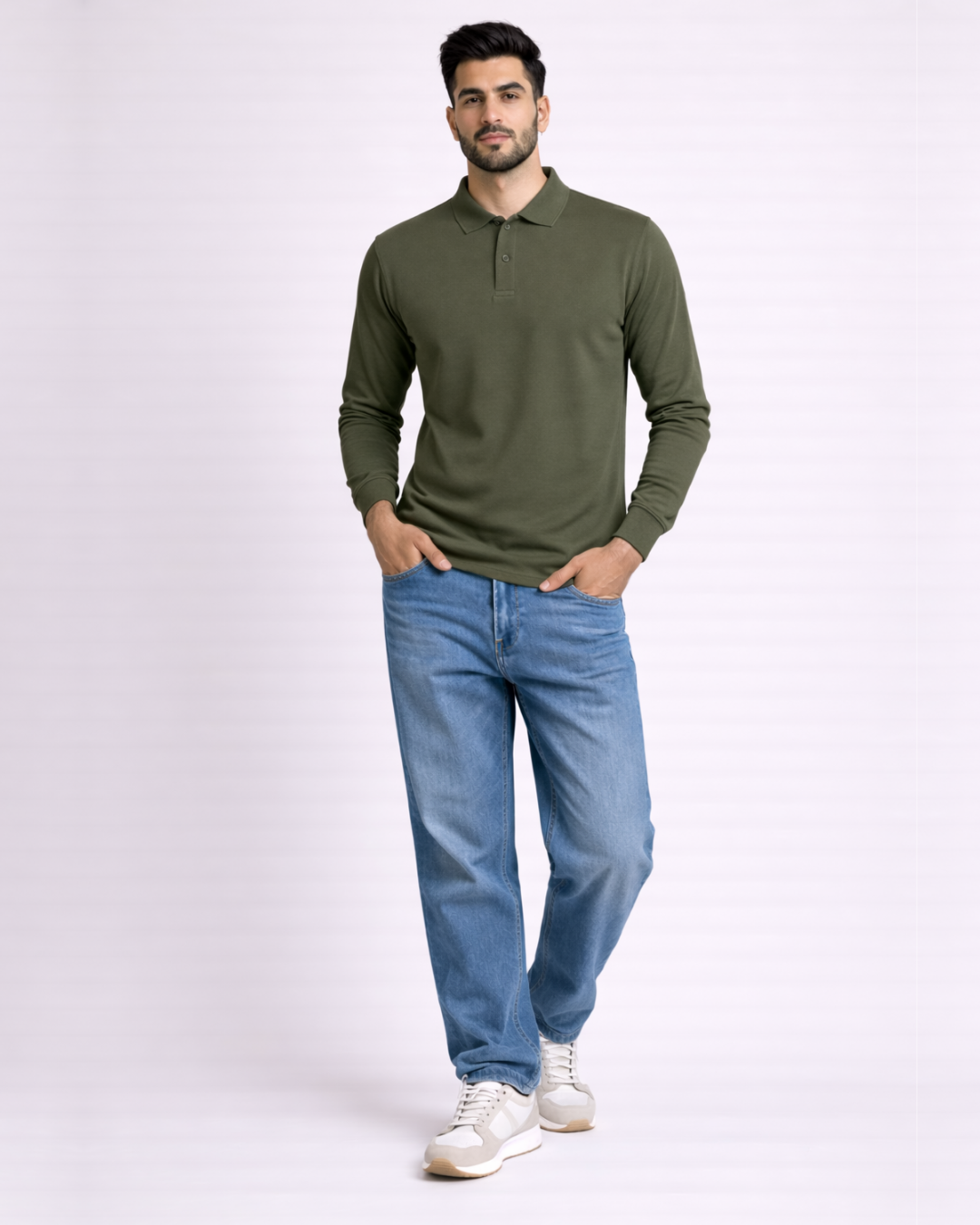 Men’s Solid Polo T-Shirt – Full Sleeve Classic Fit