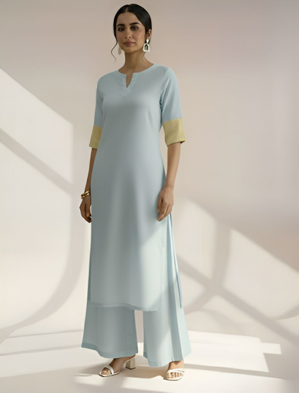 Unifringe Cotton Kurta Set with Wide-Leg Pants