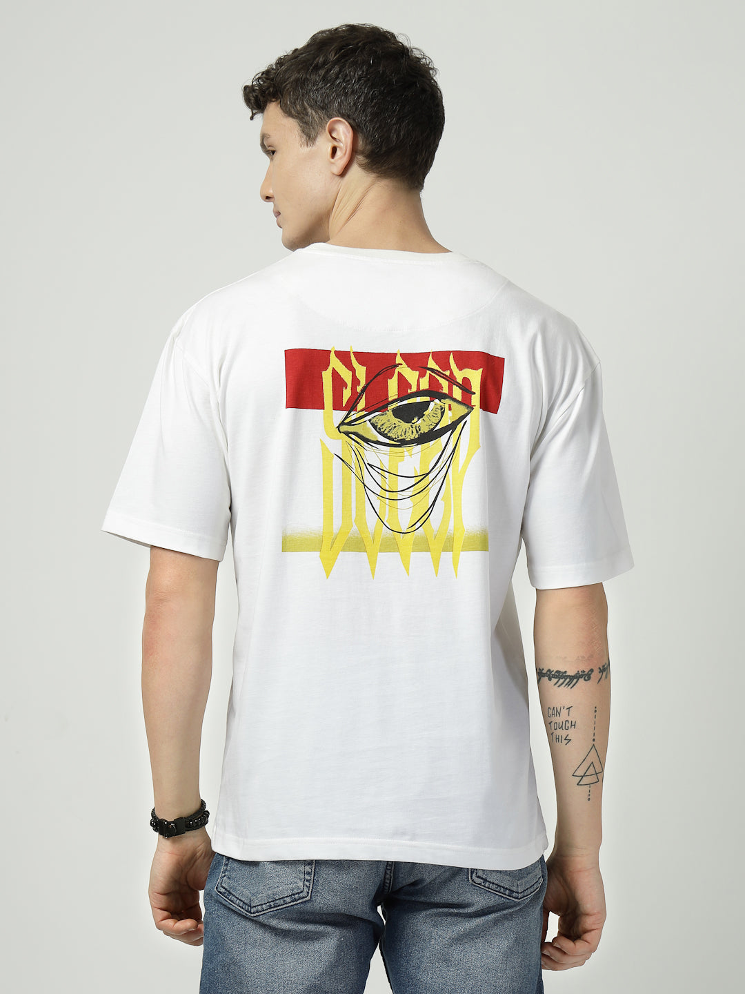 Men’s Oversized Eye Graphic T-Shirt | Abstract Symbol Streetwear Cotton Tee (White)/The Vision Tee”