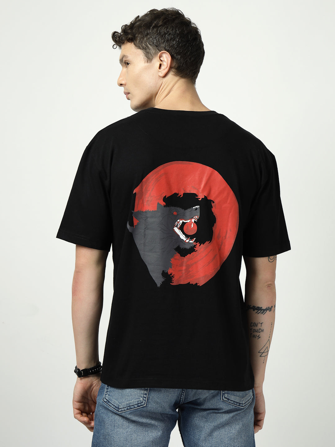 Fiery Red Moon Men’s Solid Black T-Shirt