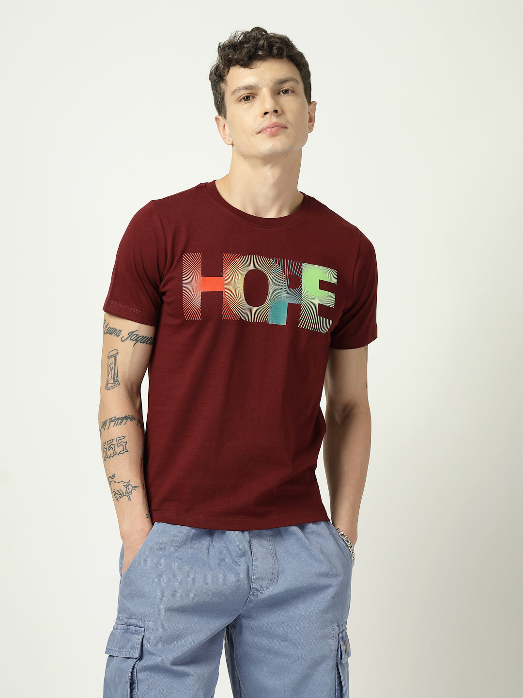 Men’s Maroon HOPE Graphic Printed T-Shirt