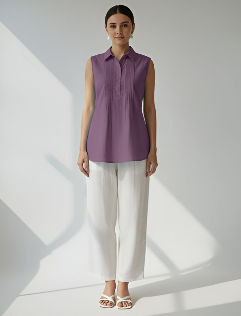 Teal Green Collared Kurti with Pintuck Detailing