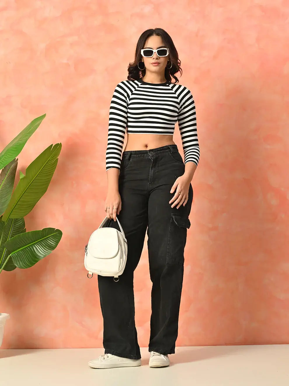 black and white striped top