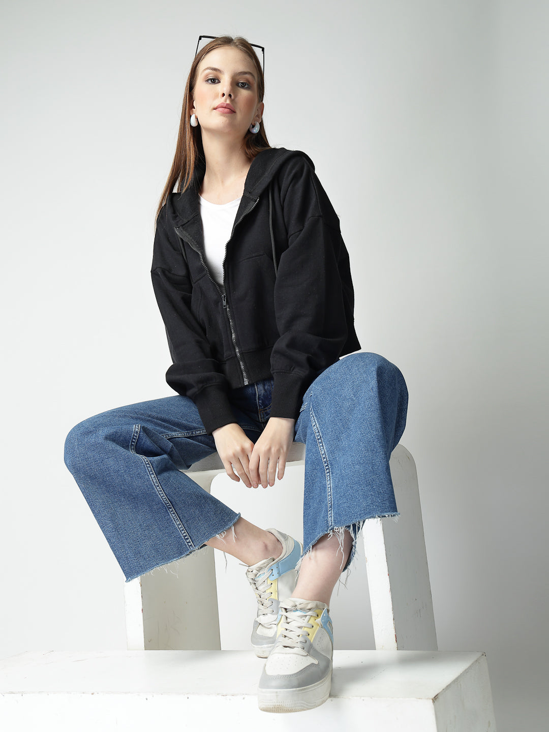 Women’s Zip Up Hoodie Full Sleeve Cropped Sweatshirt with Drawstring Hood Casual Streetwear Jacket