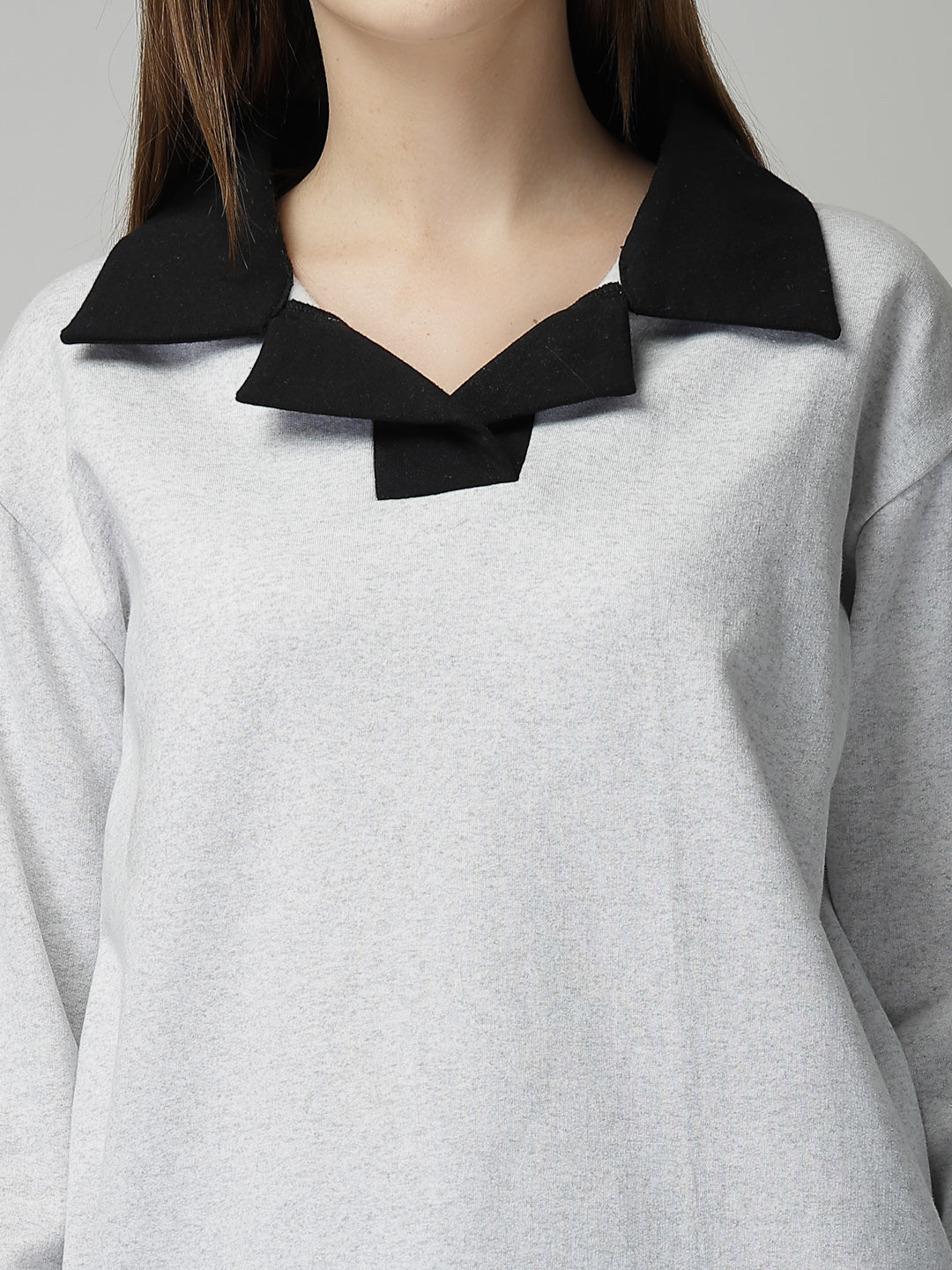Women’s Grey & Black Collar Top sweatshirt