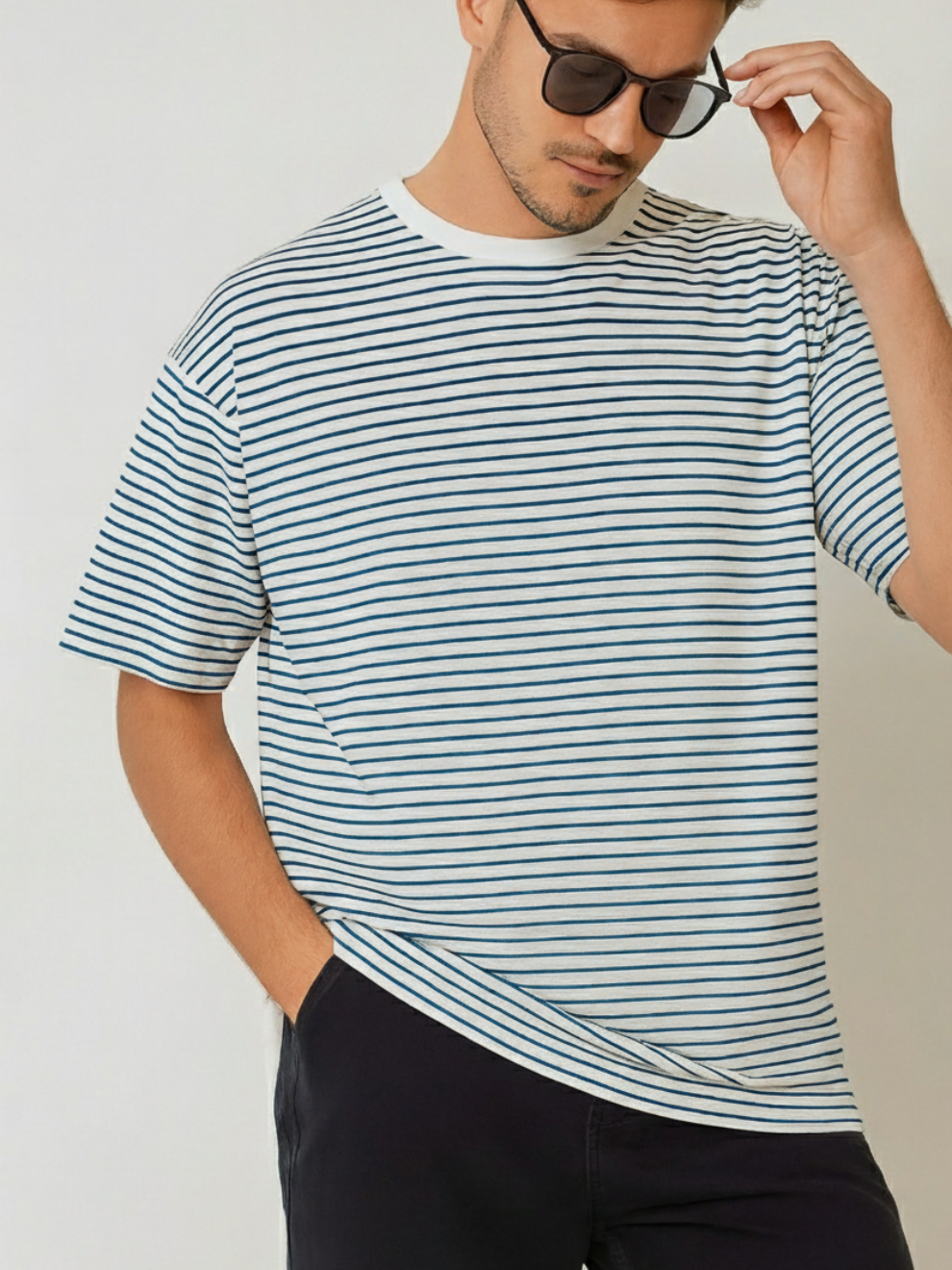 Men’s Round Neck multicolor Striped T-Shirt | White & Black | Single Jersey Cotton | Unifringe