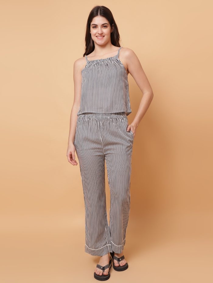 Unifringe Striped Rayon Night Suit