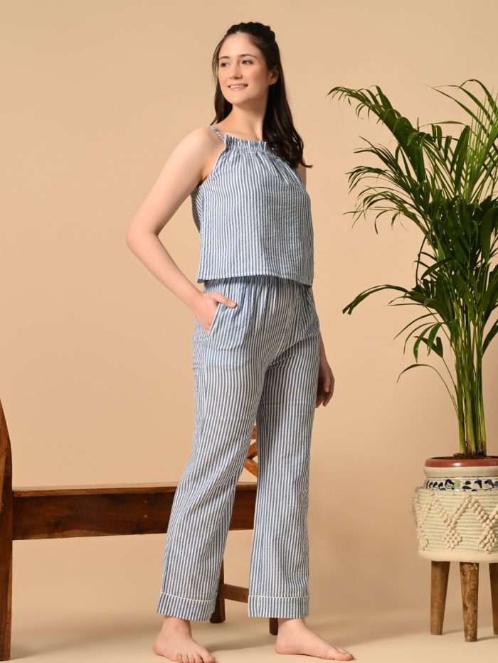 Sleeveless Spaghetti Top & Striped Pajama