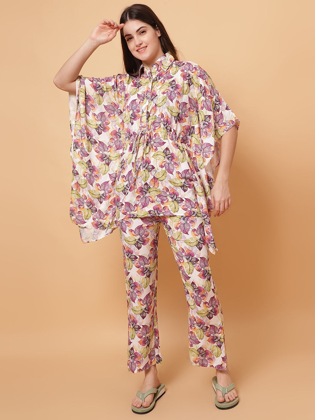 Floral Printed Night Suit Set with Pocket