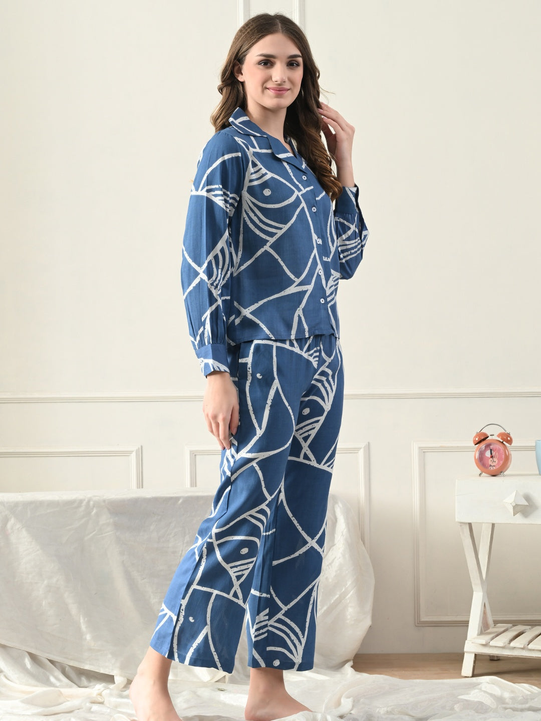 Women’s Night Suit Set – Black, Olive, Sky Blue & Navy Blue with Pockets