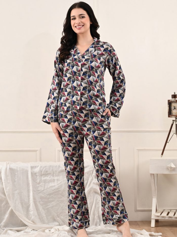Rayon Night Suit Set with Pocket