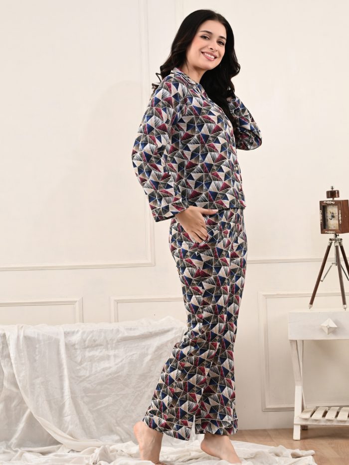 Rayon Night Suit Set with Pocket