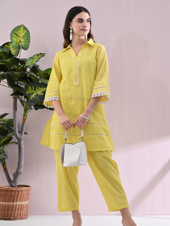 Unifringe Yellow Cotton Kurta Set