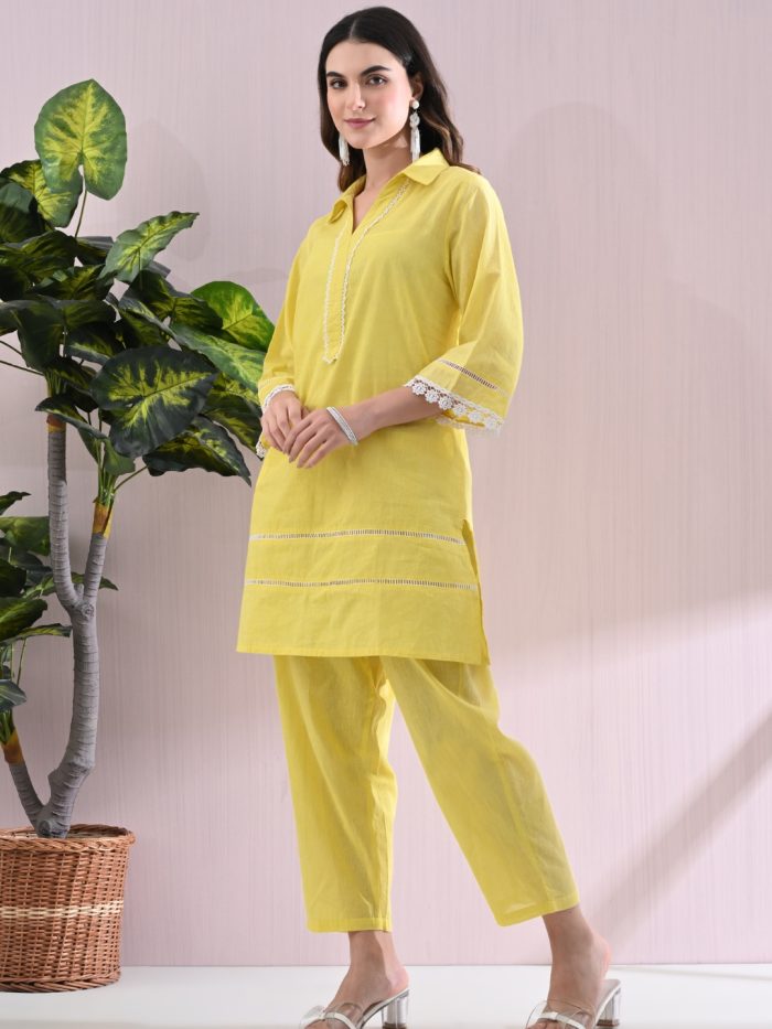 Unifringe Yellow Cotton Kurta Set