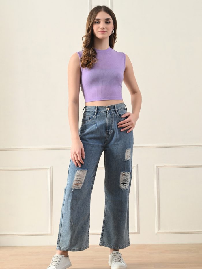 Unifringe Sleeveless Ribbed Round Neck Top