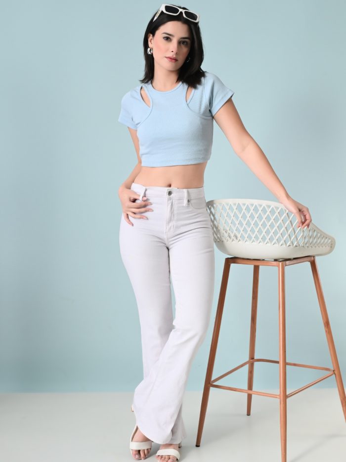 Women’s Cotton Short Sleeve Crop Top with Unique Cut-Out Design
