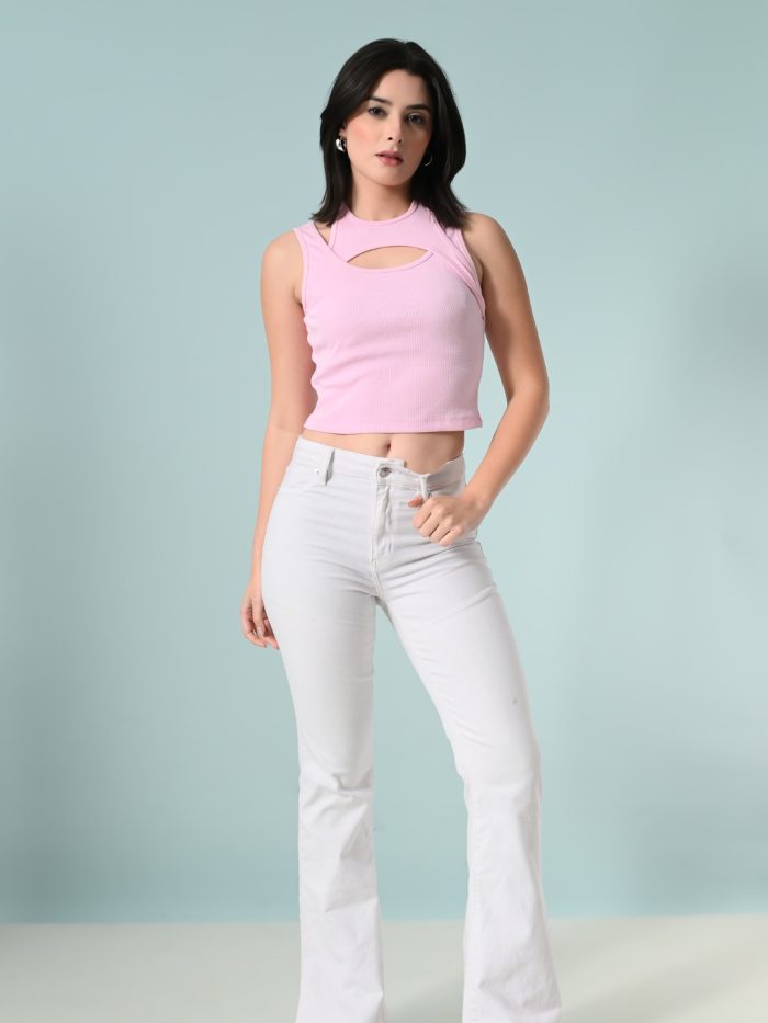 Women’s Sleeveless Cotton Crop Top with Unique Neckline