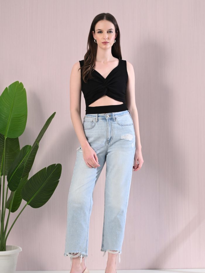 Unifringe Knot-Front Sleeveless Top