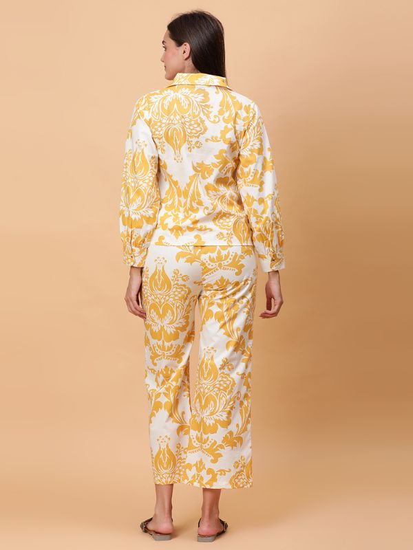 Poplin Cotton Night Suit with Golden Yellow Floral Print