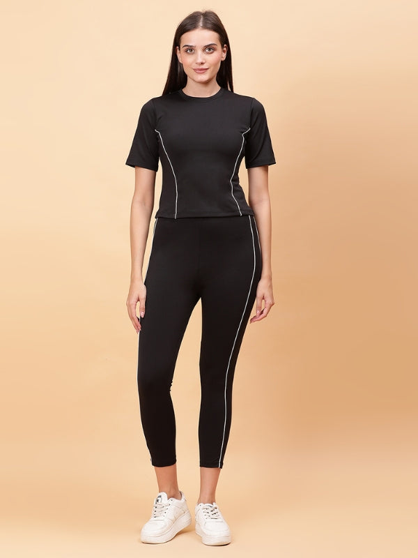 Women’s Stylish Tracksuit Co-ord Set (Black & Pink)