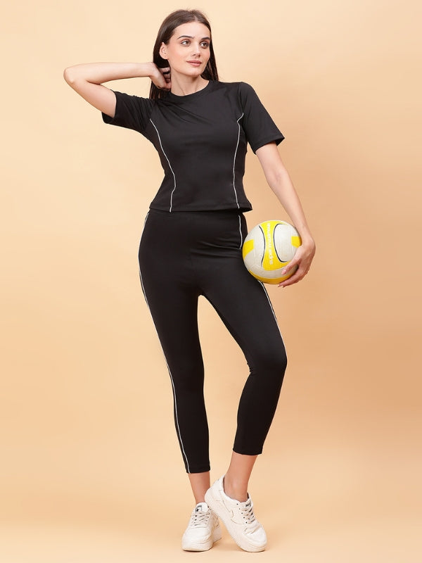 Women’s Stylish Tracksuit Co-ord Set (Black & Pink)