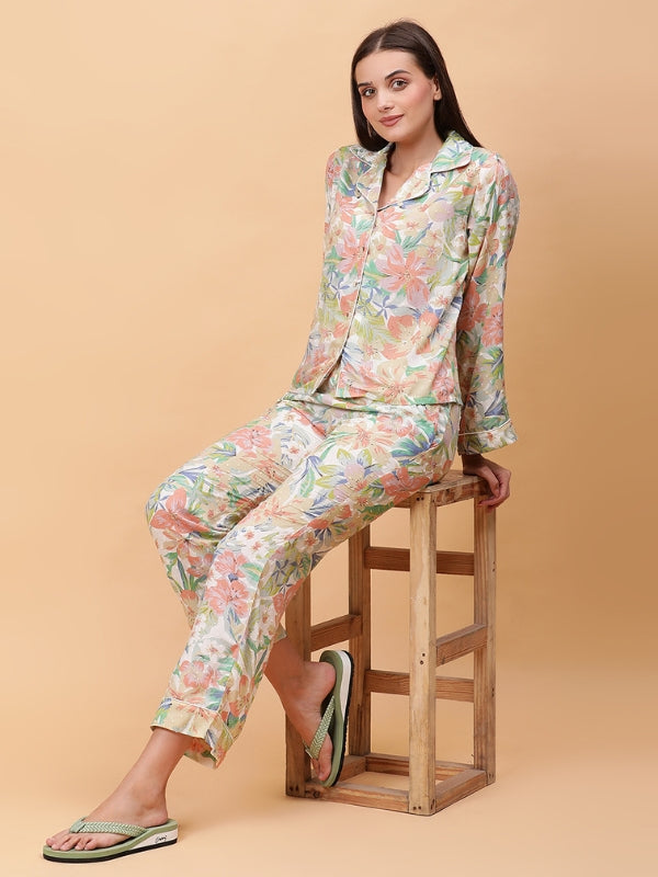 Floral Print Switch Dobby Night Suit for Women