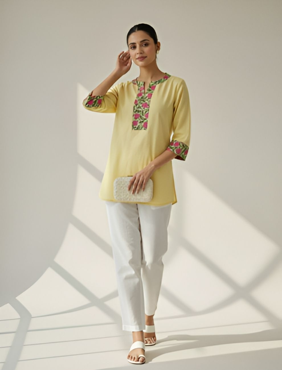 Floral Printed Patchwork with High-Low Hem