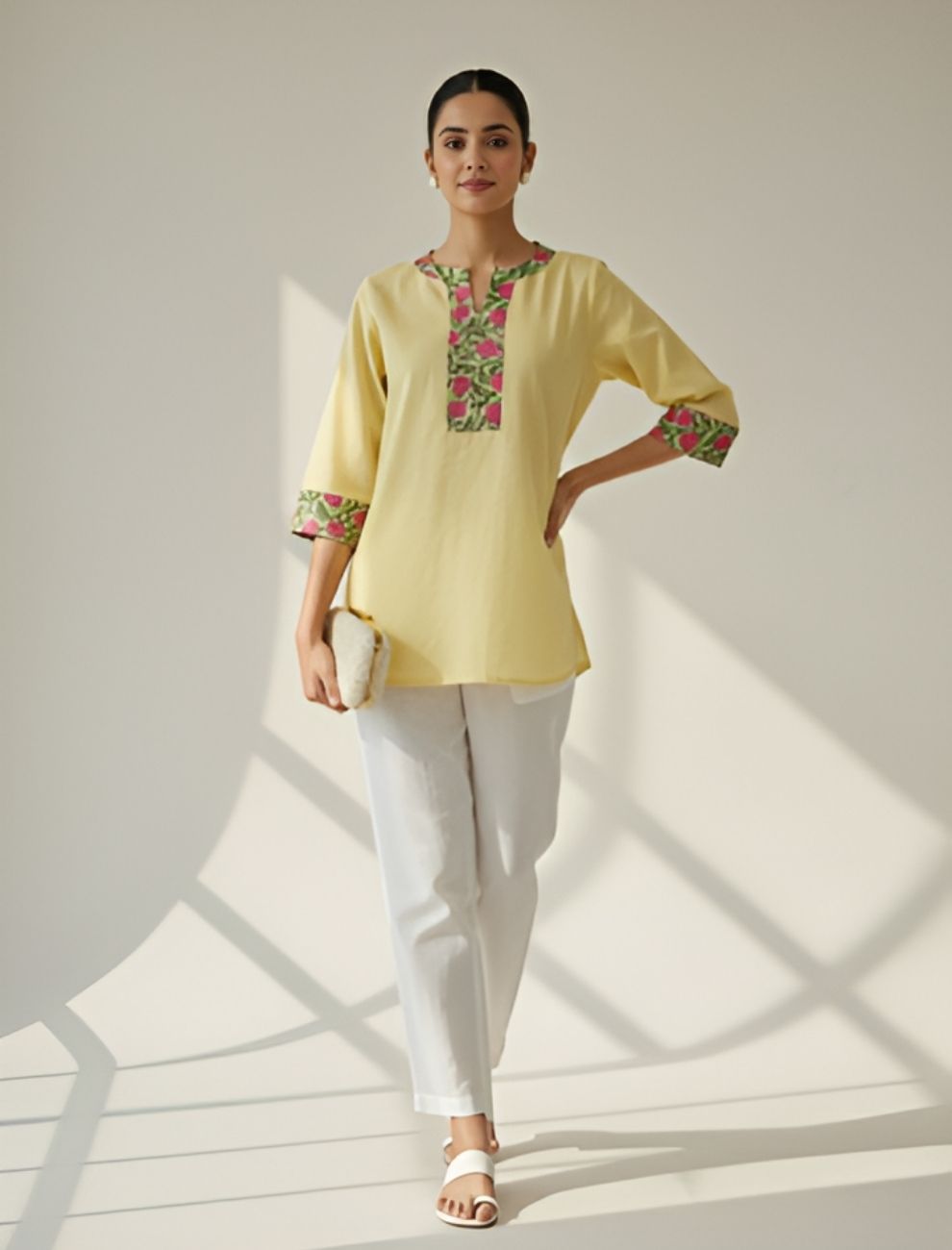 Floral Printed Patchwork with High-Low Hem