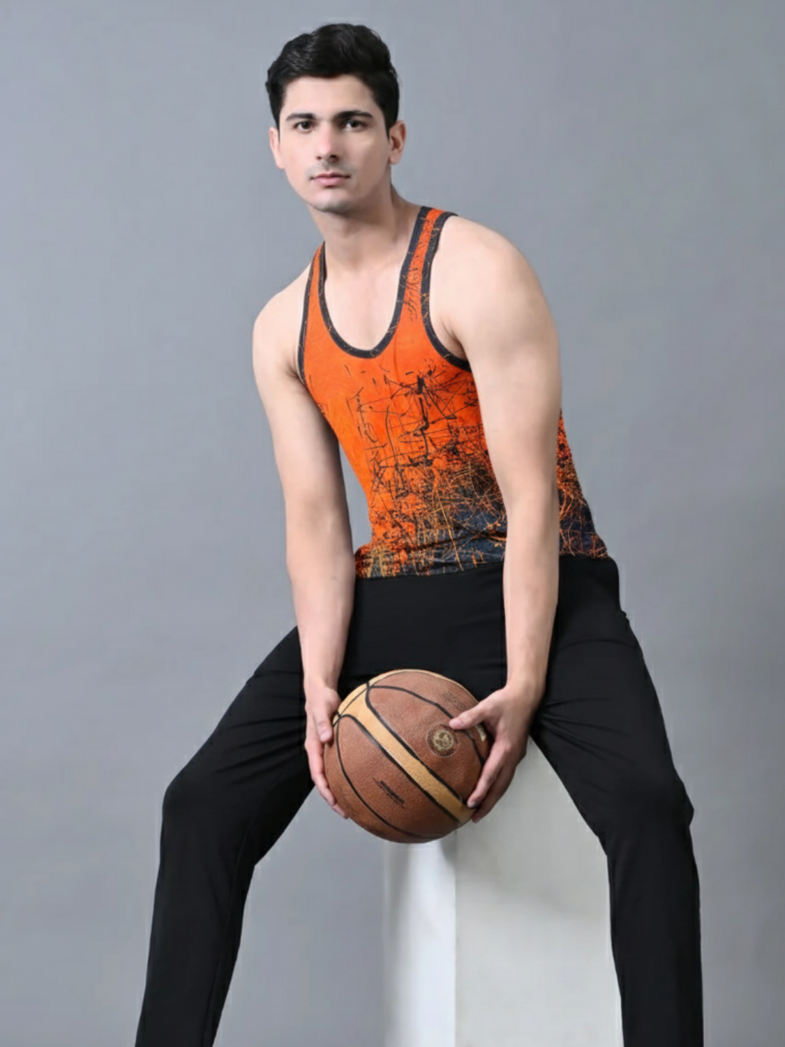 Men’s Orange & Black Sports Vest | Gym Wear Sleeveless Training Vest