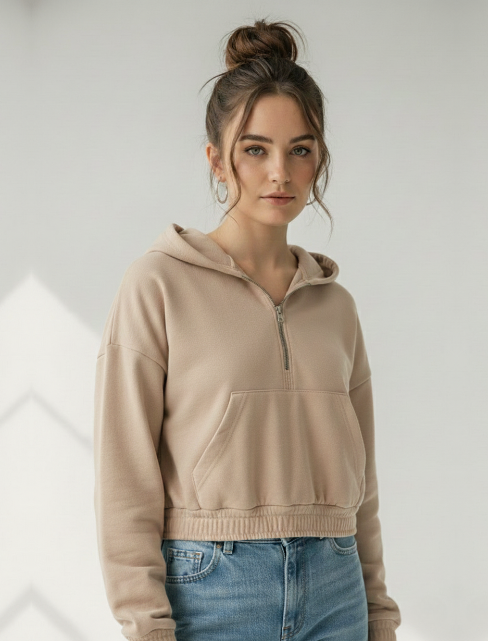 Unifringe Beige Fleece Hoodie for Women – Soft & Comfortable Winter Wear