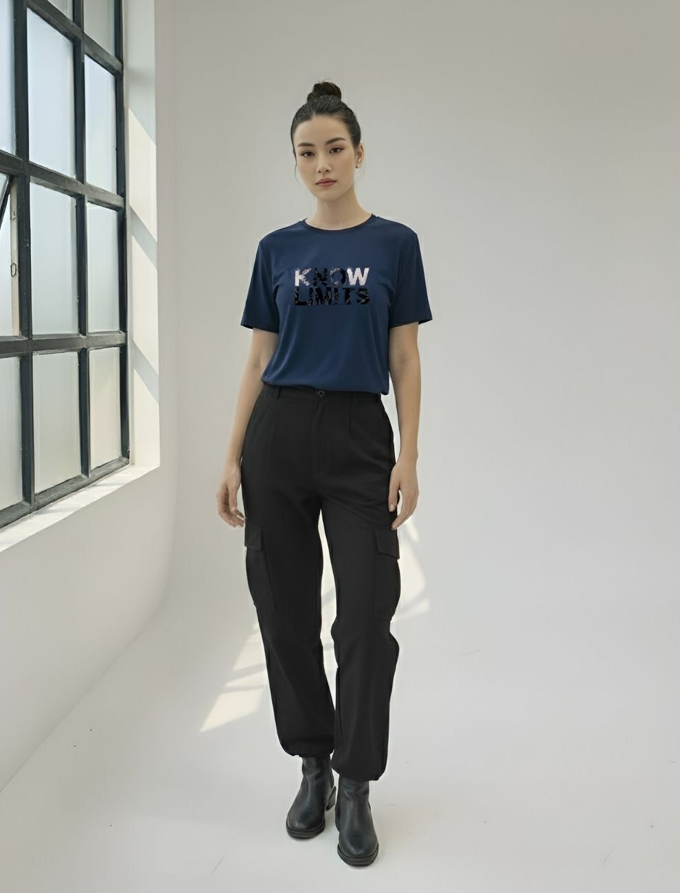 Women’s Navy Blue Graphic T-Shirt – “Know Limits” Print | Single Jersey Cotton | Unifringe