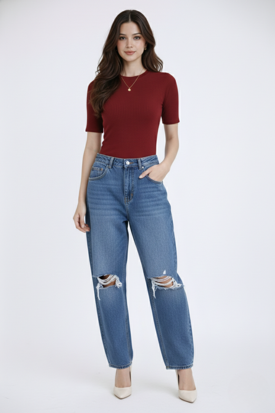 Women’s Rib Knit Half Sleeve Top – Everyday Casual Essential