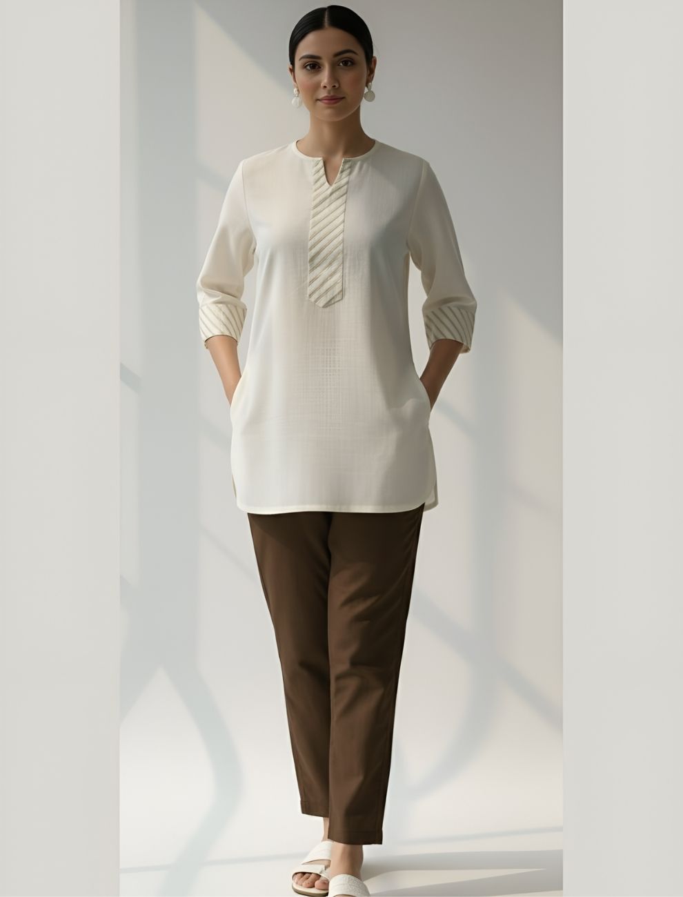 Women’s Gota Patti Detail Kurti with Placket and Sleeve Patch