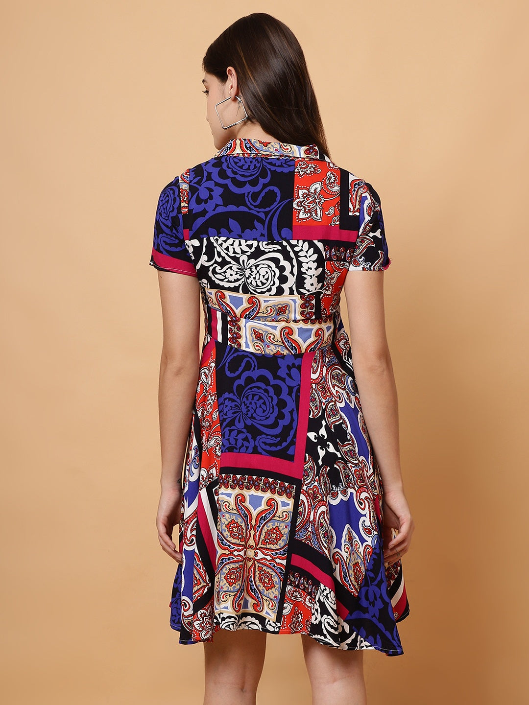 Women Fit and Flare Blue, Red Dress
