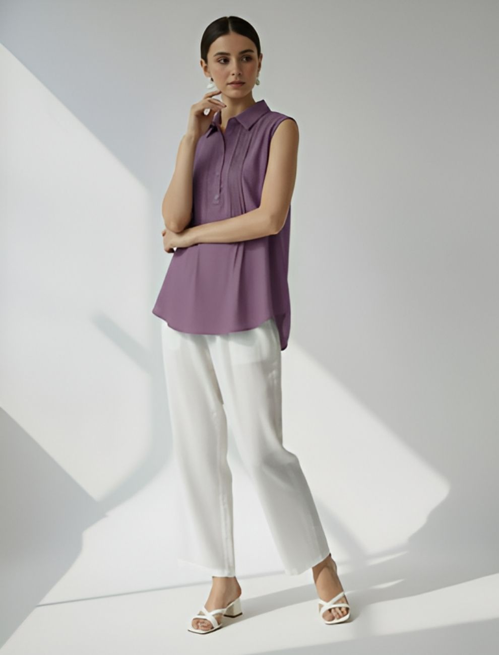 Teal Green Collared Kurti with Pintuck Detailing