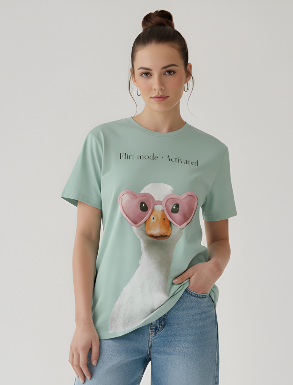 Women’s Mint Green Graphic T-Shirt – “Flirt Mode Activated” Print | Single Jersey Cotton | Unifringe