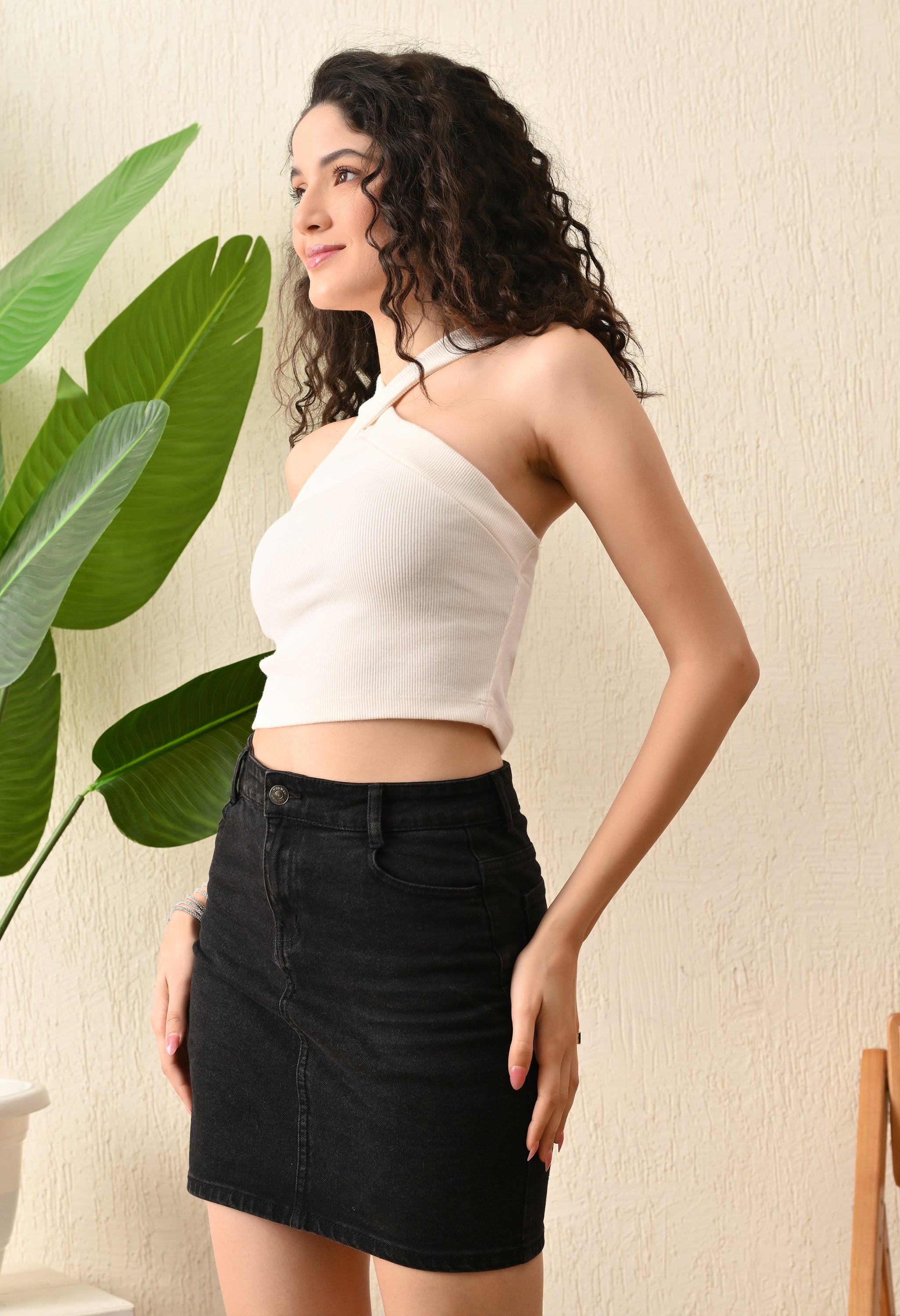 Black Ribbed Criss-Cross Halter Crop Top