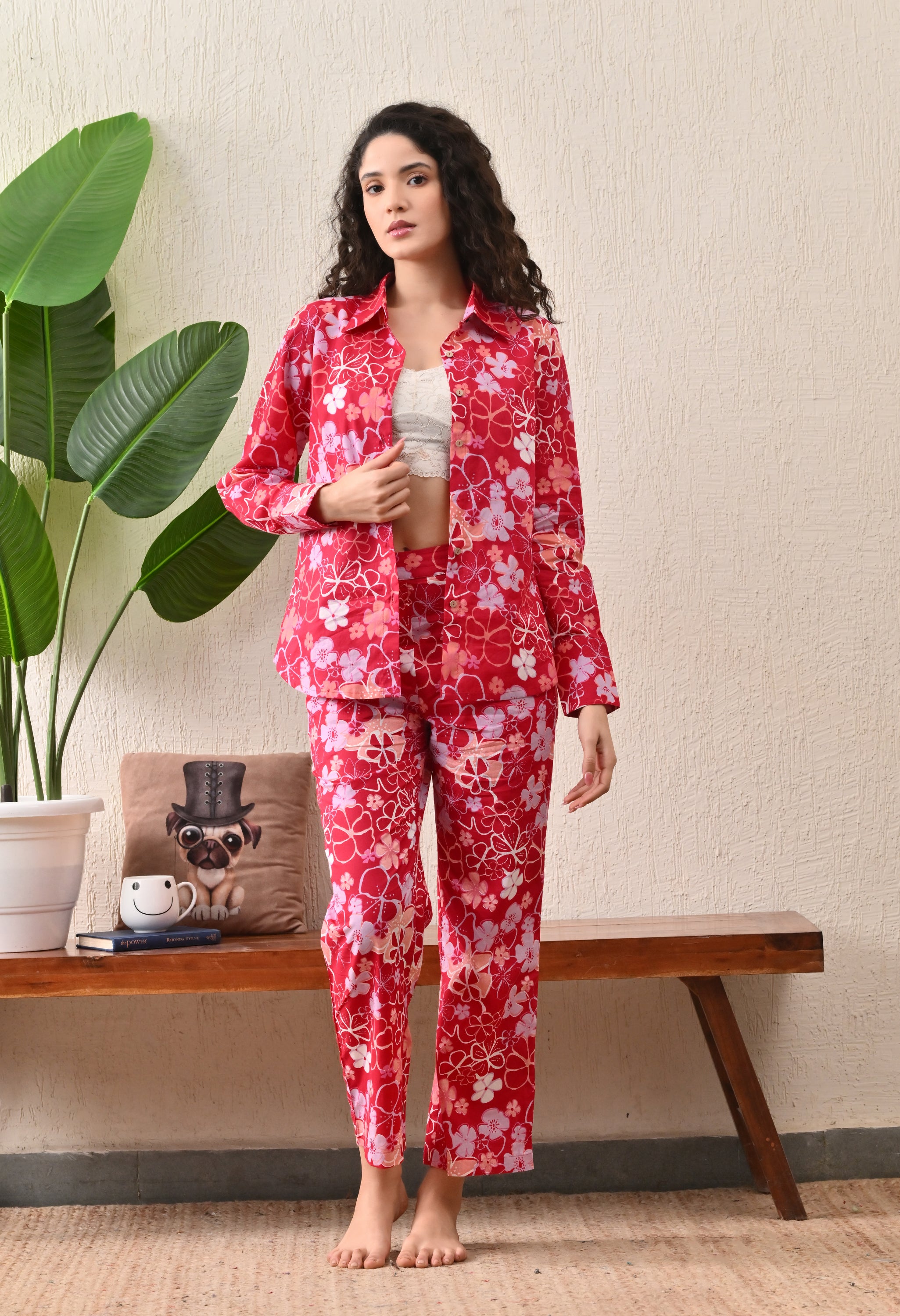 Blush Bloom Fuchsia Night Suit Set