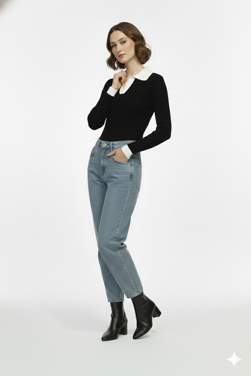 Women’s Rib Knit Collared Top – Smart Casual Essential