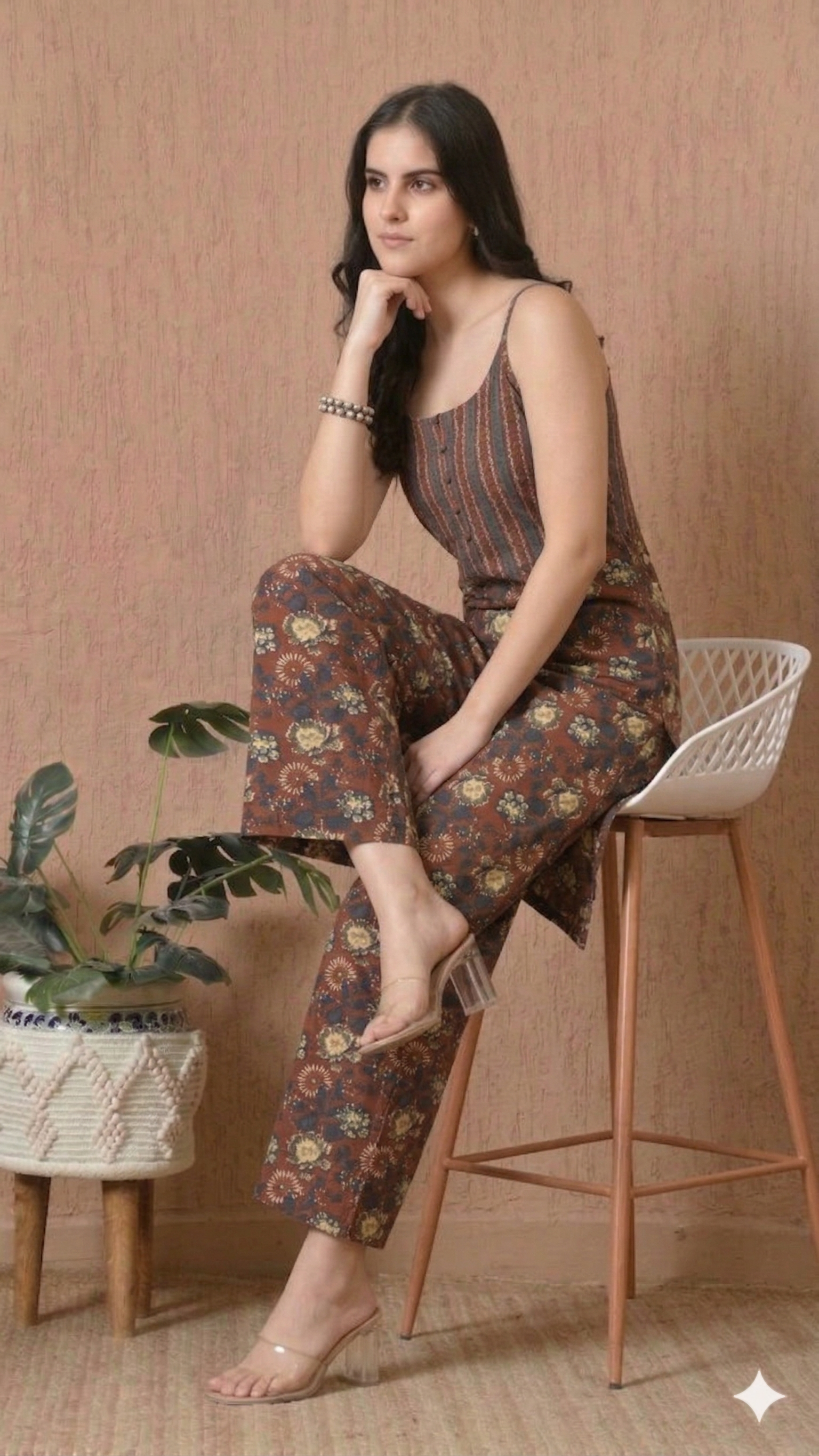 Brown Floral Printed Cotton Kurti for Women