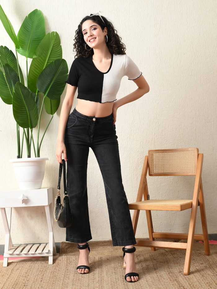 Cotton Dual-Tone Crop Top – Black & White