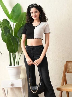 Cotton Dual-Tone Crop Top – Black & White