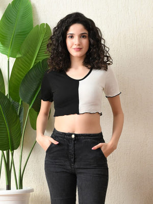 Cotton Dual-Tone Crop Top – Black & White
