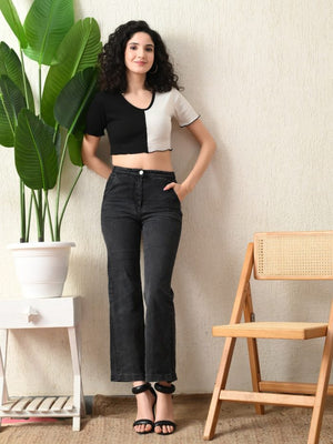Cotton Dual-Tone Crop Top – Black & White