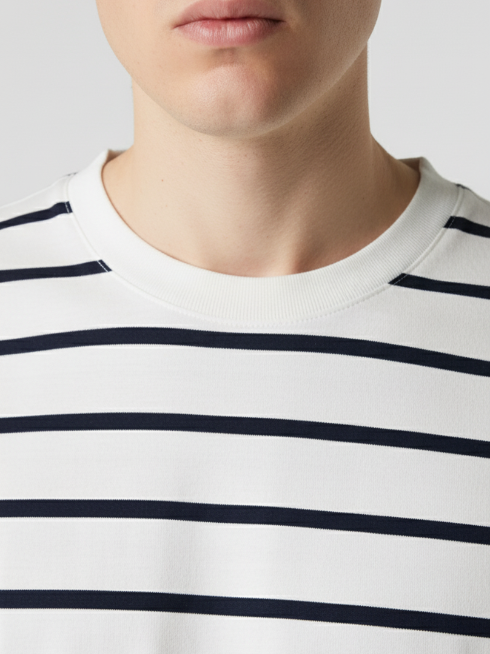 Men’s Striped Polo T-Shirt | Single Jersey Cotton | White & Navy Casual Tee | Unifringe
